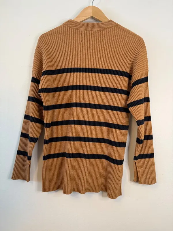 Abercrombie & Fitch Oversized Sweater Soft A&F College Stripe XS Tan Black - Image 3