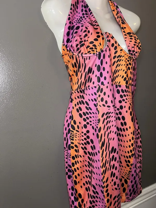 Princess Polly Feel Good Dress Womens 6 Multi Polka Dot Halter Mini Bodycon - Image 4