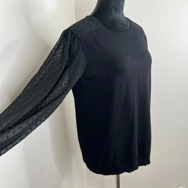 Adrianna Papell Swiss Dot Sheer‎ Sleeve Crewneck Long Sleeve Sweater - Image 4