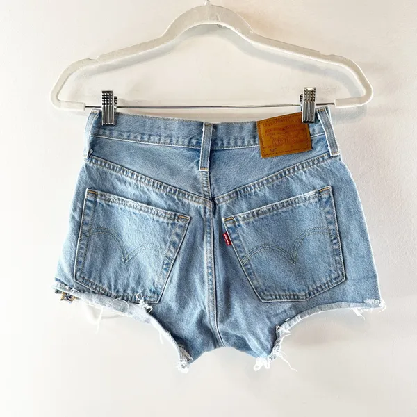 Levi's 501 Original Fit High Rise Button Fly Cutoff Jean Shorts Blue 25 - Image 3