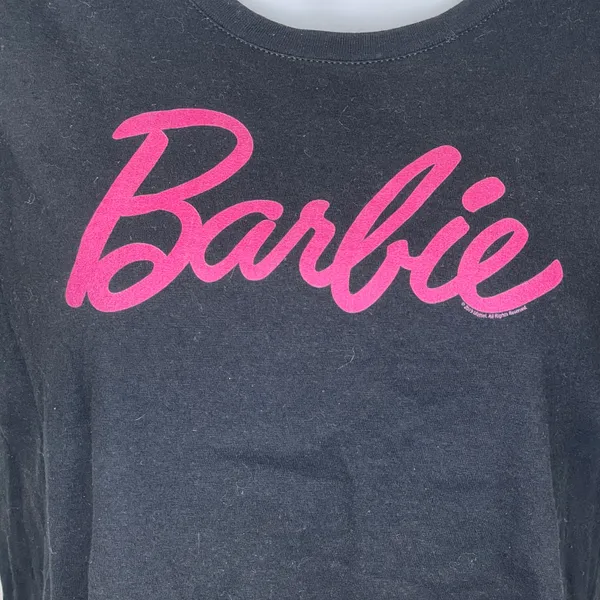 Mattel Barbie Cropped Crew Neck T-shirt Black With Barbie in Pink Writing Small - Image 3
