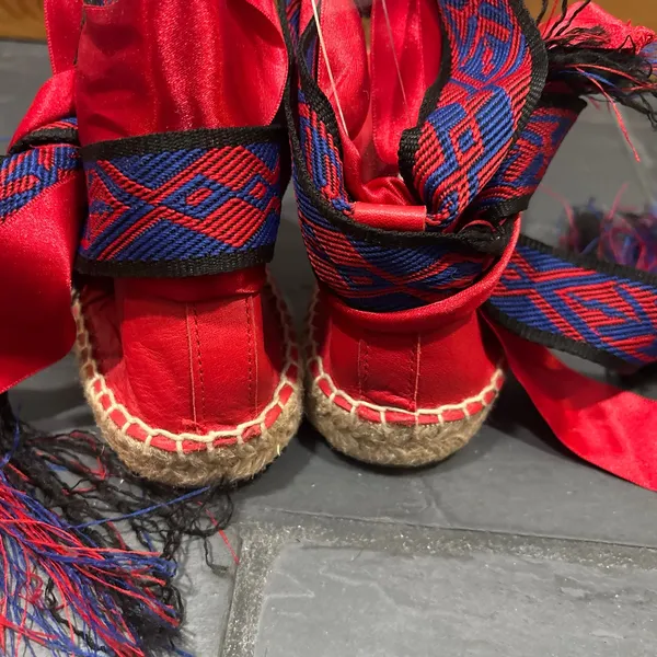 Free People Maya Red Leather Espadrille with Ribbon Ankle Ties - size 39, US 8.5 - Image 4