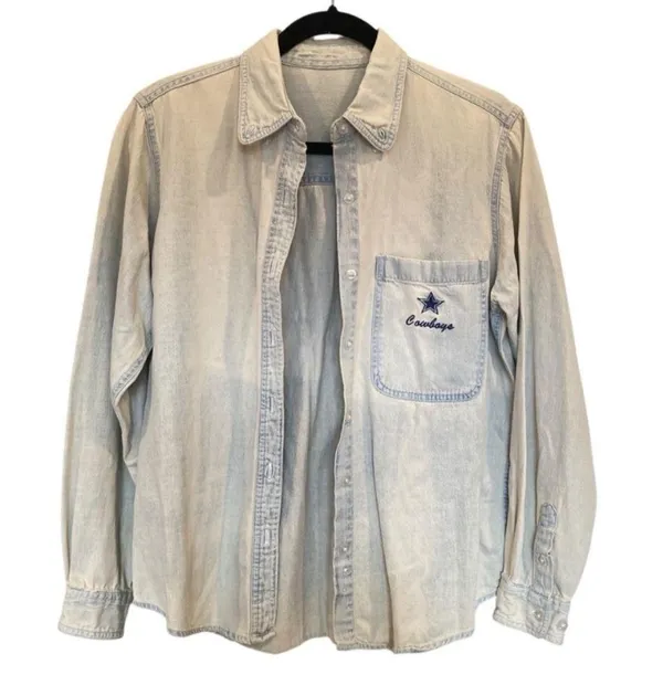 National Football League VTG Dallas Cowboys Denim Button Down Shirt - Image 3
