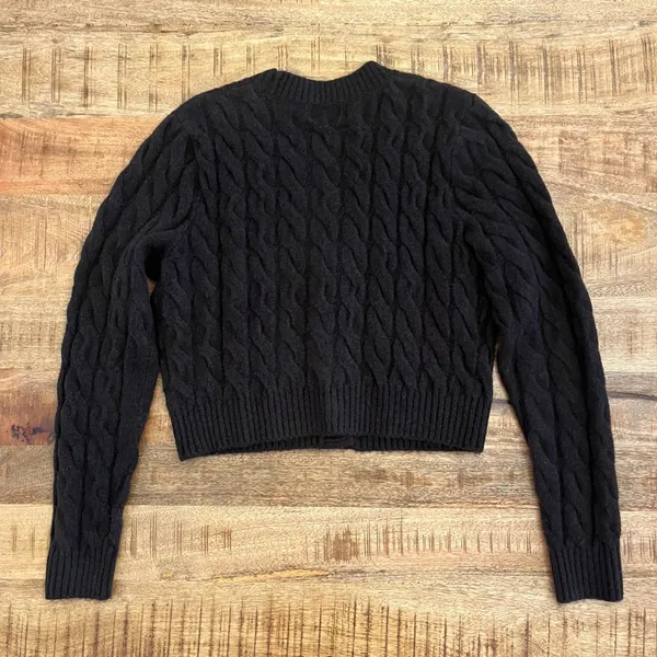 H&M‎ Cable Knit Cardigan S Chunky Chocolate Brown Old Money Wool Blend - Image 9