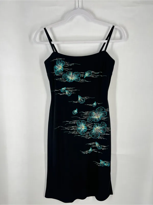 Vintage‎ BCBGMAXAZRIA Black Beaded Floral Embroidered Slip Dress Women’s Size 6 - Image 2