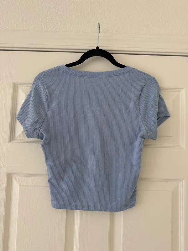 Basic V neck Crop Top Blue Size L - Image 2