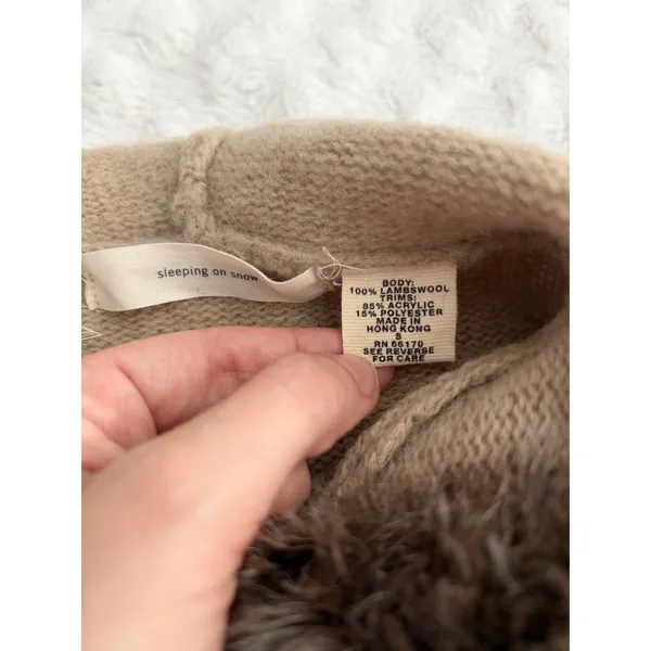 Anthropologie Sleeping on Snow Tan Lambswool Full Zip Hooded Sweater S - Image 4