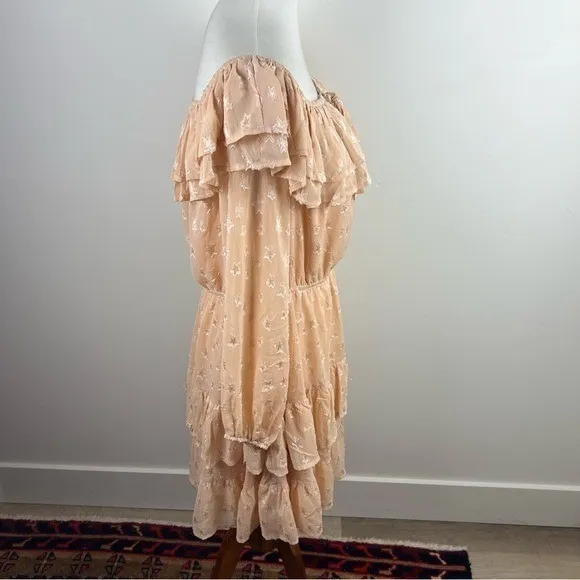 &merci Star Print Ruffle Off‎ Shoulder Tiered Mini Dress Peach Large - Image 11