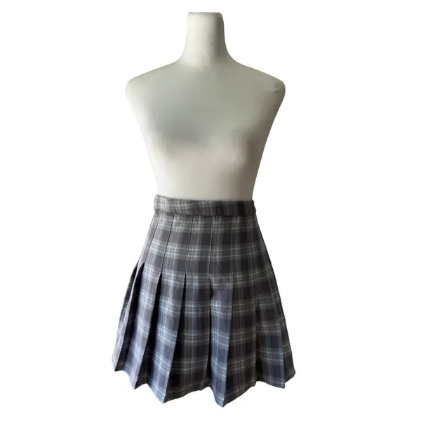 Aeropostale Gray & Blue Plaid Pleated Mini Skirt - Image 4