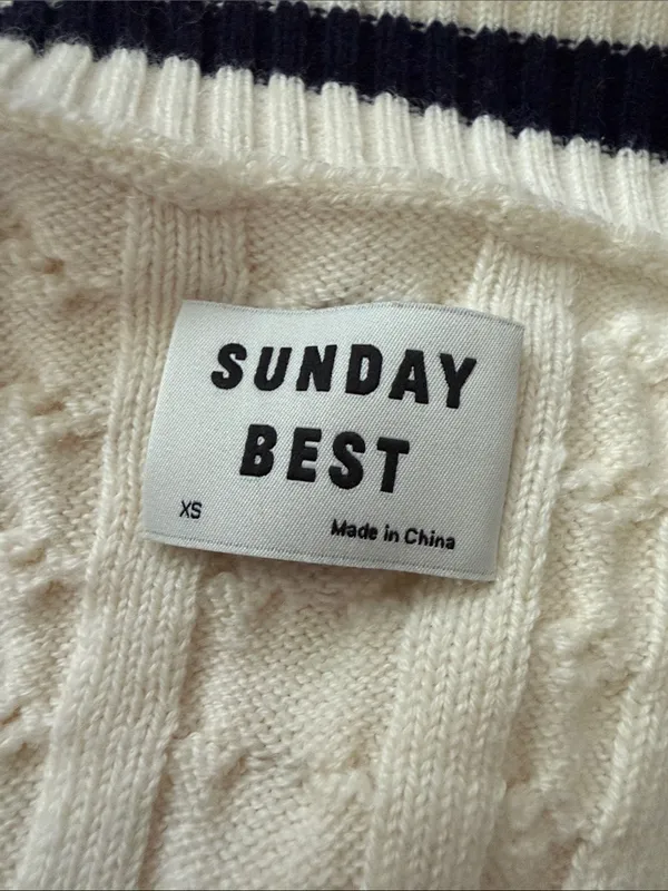 Aritzia Sunday Best Cream & Navy Cable Knit Wool Blend Heritage Sweater Vest - Image 3