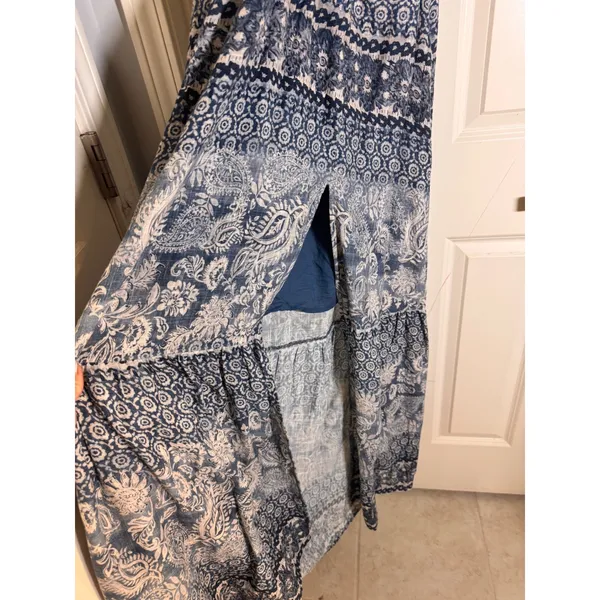 Shore Brand Blue Paisley Cotton Halter Maxi Dress Smocked Cutout Shell Tassels M - Image 7