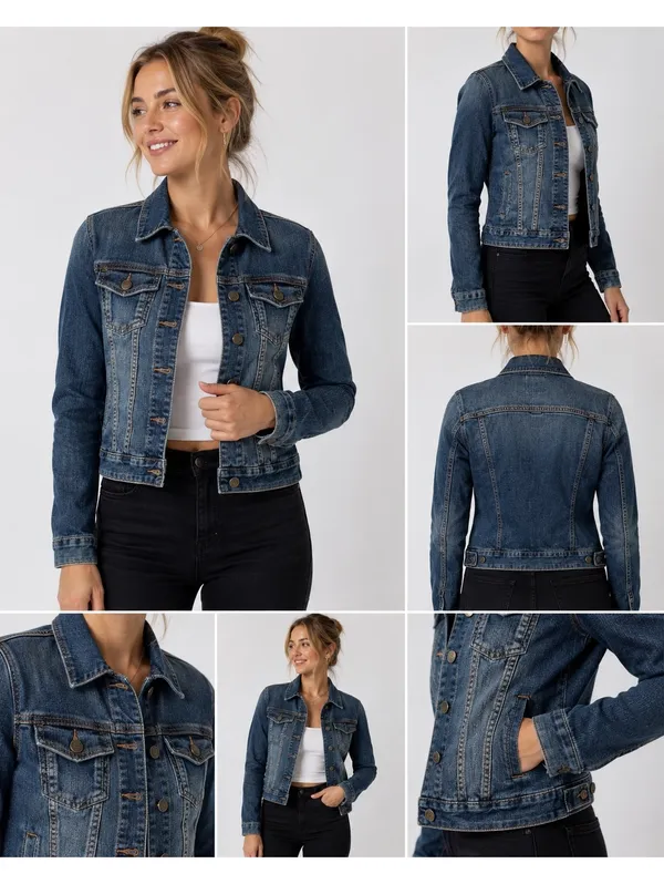 Express Jeans Women’s Medium Denim Jean Jacket Classic Trucker Stretch Blue - Image 2
