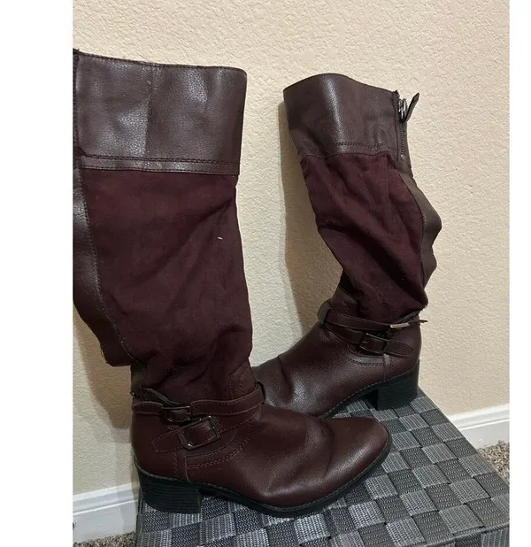 Franco Sarto Boots Womens Size 7.5 Cranberry Red Brown Suede Autumn Western Boho - Image 2