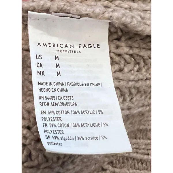 American Eagle Cable Knit Sweater‎ Tan Pink Stripe Medium Cozy Fisherman Baggy - Image 3