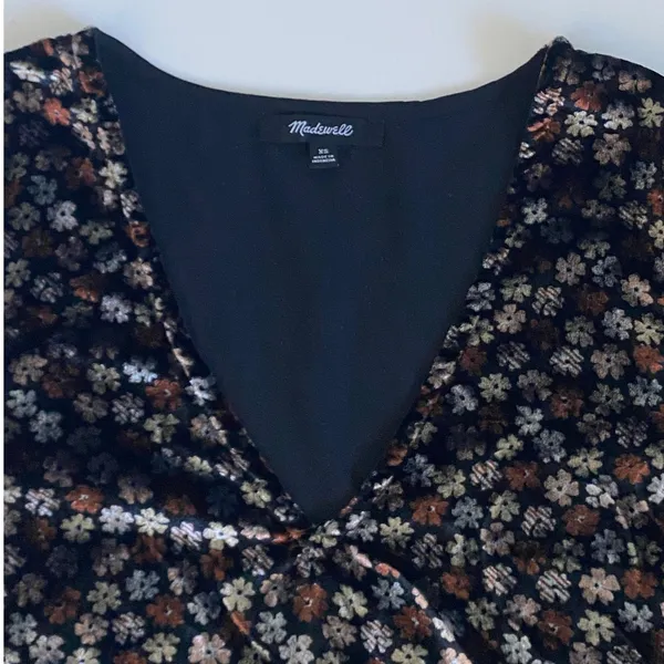 Madewell Velvet Split Sleeve Ruffle Hem‎ Floral Top Black Brown K2795 XS - Image 11