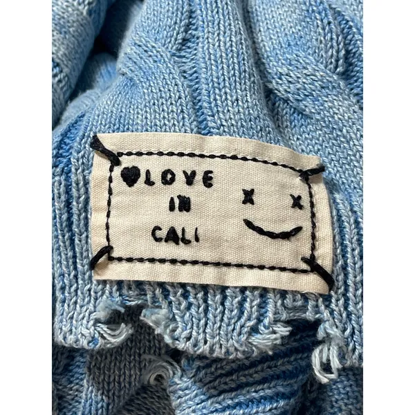 POL Women's Blue Cable Knit Distressed Long Dolman Sleeve Sweater Top Size L - Image 3