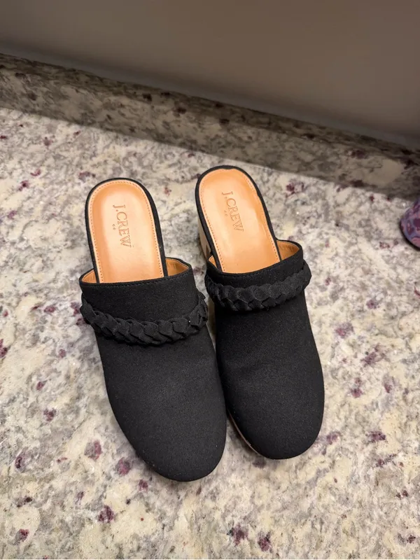 Jcrew Black Block Heel Clogs Mule Suede Wood Shoes Sandals Chunky - Image 2