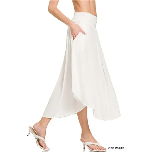 Zenana Woven Crinkle Smocked‎ Waist Maxi Skirt W Pockets - Off White - Image 2