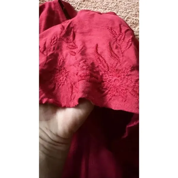 LOFT Red Embroidered Shift Dress Size S Open Back Cross Strap - Image 10