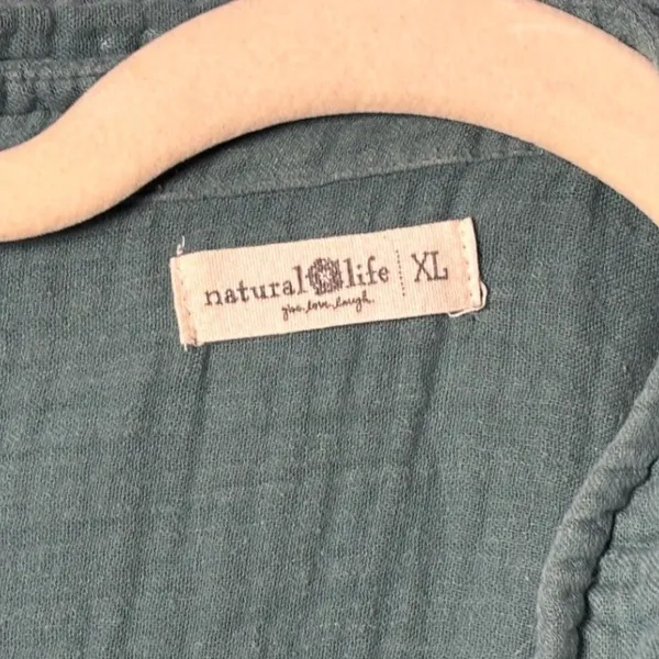 Natural Life Womens Top XL Green Gauze Tie Front Blanket Stitch Boho Cottagecore - Image 6