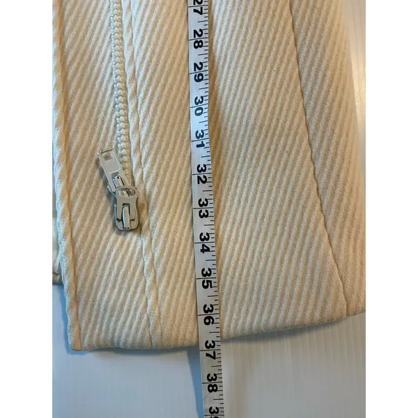 Wool Blend Cream Coat Asymmetrical Zip Front Black Trim Elegant Luxury Sz‎ Large - Image 14