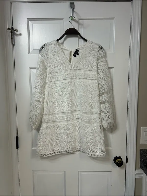 Lulu's White Crochet Tunic Swim Cover-Up - Image 2