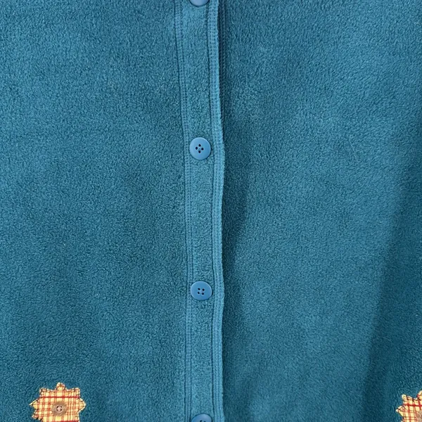 Croft & Barrow Teal button front fleece Sweater L scarecrow fall embroidered - Image 9