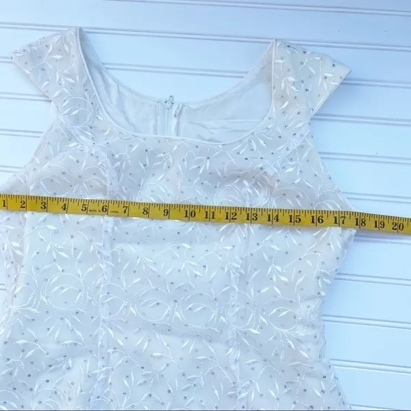 Poly USA Maxi Dress Large‎ White Embroidered Sequin Cap Sleeve Formal Gown 2308 - Image 8