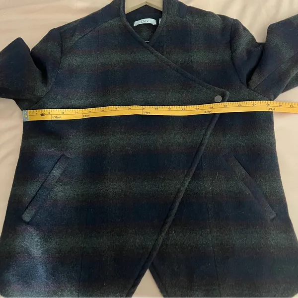 DEX Wool Blend Stylish‎ Striped Womens Crossover Asymmetric Hem Jacket Gray Size M - Image 11