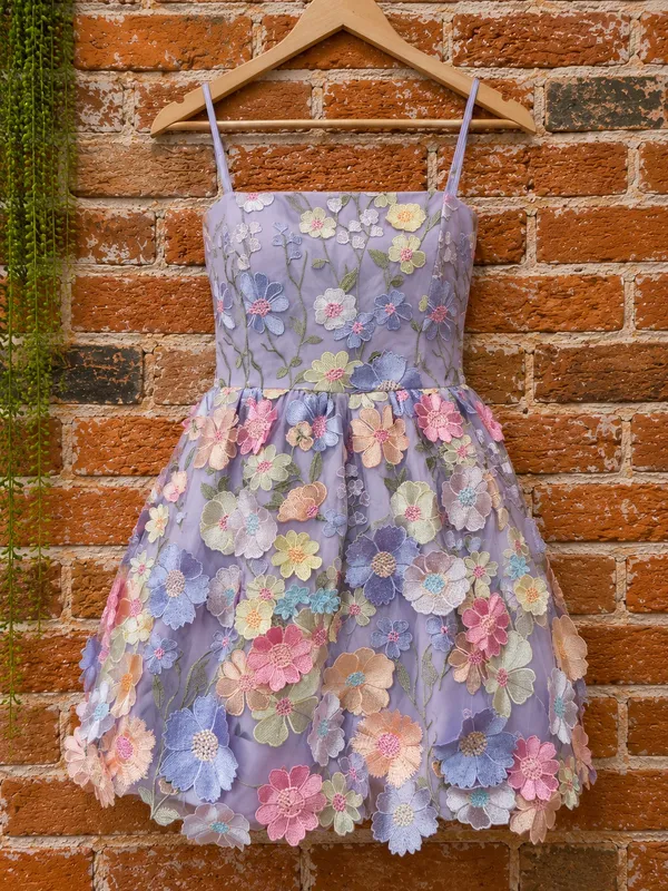 Boutique Lavender Floral Embroidered Mini Dress 3D Flower Detail - Image 2