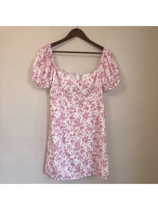 Camarosa Chelsea Pink Floral Puff Sleeve Mini Dress - Large - Image 2
