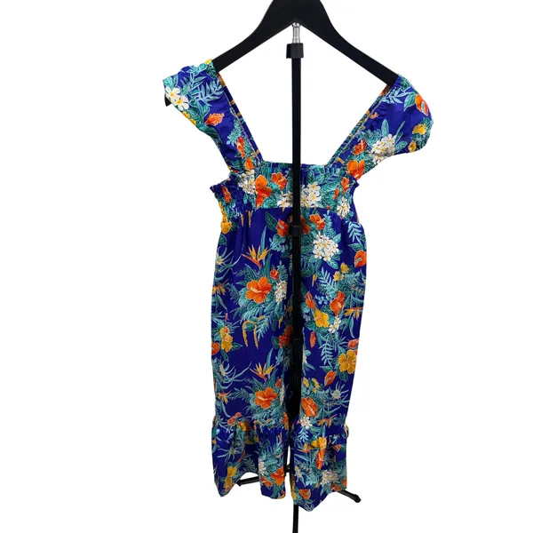 Vintage Liberty House of Hawaii Blue Floral Tropical Ruffle Satin Midi Sundress - Image 4