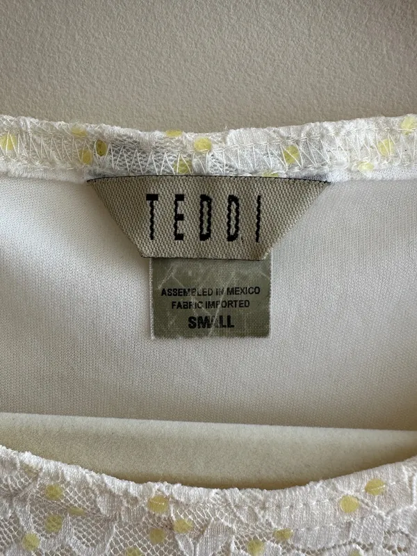 TEDDI Long Sleeve Floral Lace Sequin Blouse, White/Yellow, Size Small - Image 6