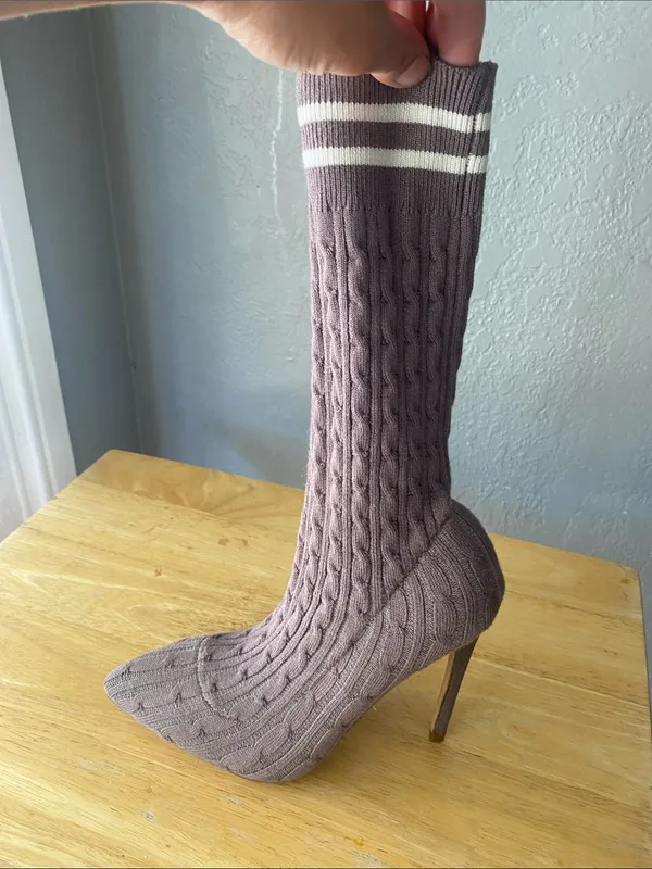 Women Mid Calf Sock Boot Knitted Stiletto Boot - Image 2