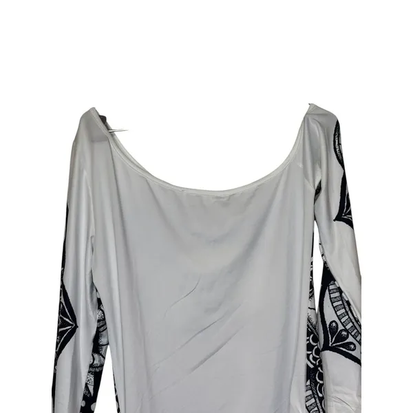 Dressfo Women's‎ Top Gothic Skull Bone Print Long Sleeve Off Neck White Sz.6 NWT - Image 11