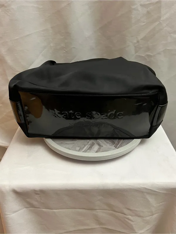 Kate Spade Black Nylon Handbag Patent Trim Polka Dot Lining Tote - Image 4