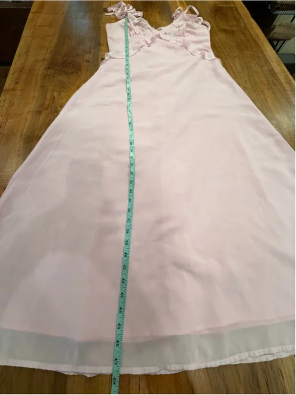 Cider Pink Ruffle Maxi Dress Chiffon Cottagecore Coquette Tie Shoulder Size XL - Image 11