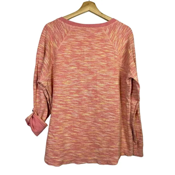 L.L. Bean Womens Sweater‎ Top Roll Tab Sleeve Cotton Heathered Pink Size XL - Image 2
