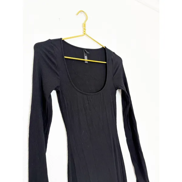 Skims Soft Lounge Maxi Dress Size Small Black Ribbed Long Sleeve Bodycon - Image 7