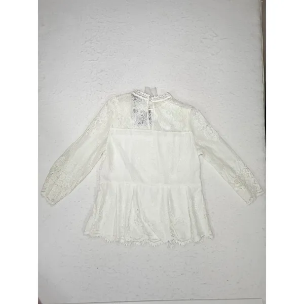 Miss Chievous White Floral Lace Peplum Top Mock Neck Blouse Size M NEW - Image 2