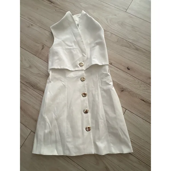 Zara Womens White Sleeveless Tuxedo Blazer Mini Dress Gold Buttons Size‎ Small - Image 2