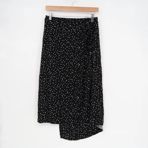 Urban Romantics Wrap Skirt Womens L Black Polka Dot Asymmetrical Hem Tie Waist - Image 2