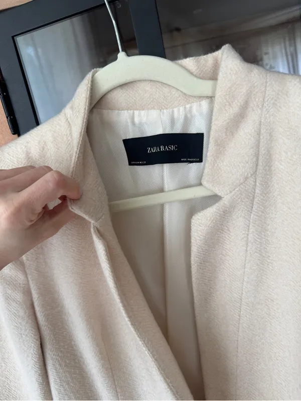 Zara blazer mini dress ecru beige collar pockets long sleeve neutral - Image 2