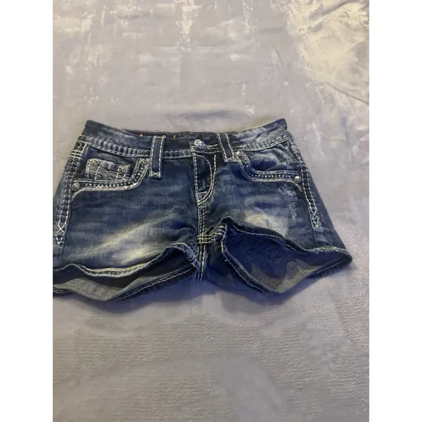 Rock Revival Kai Sequin & Rhinestone Bling Jean Shorts - Size 25 - Image 2