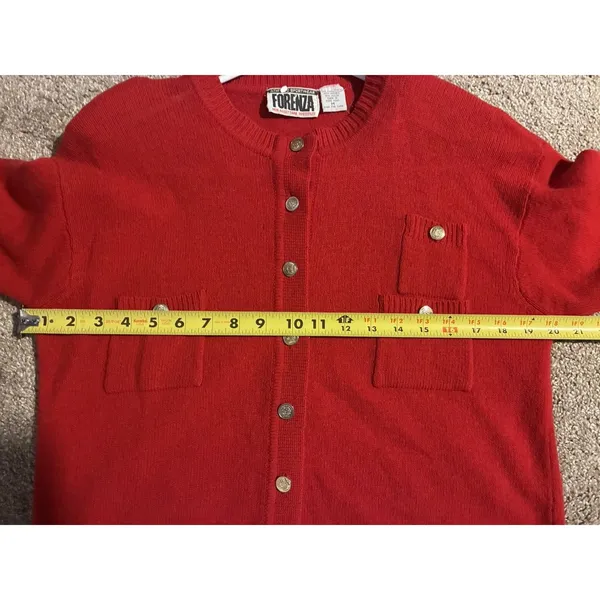 vintage Forenza red knit cardigan crew neck gold-tone buttons Lambswool Stain M - Image 8