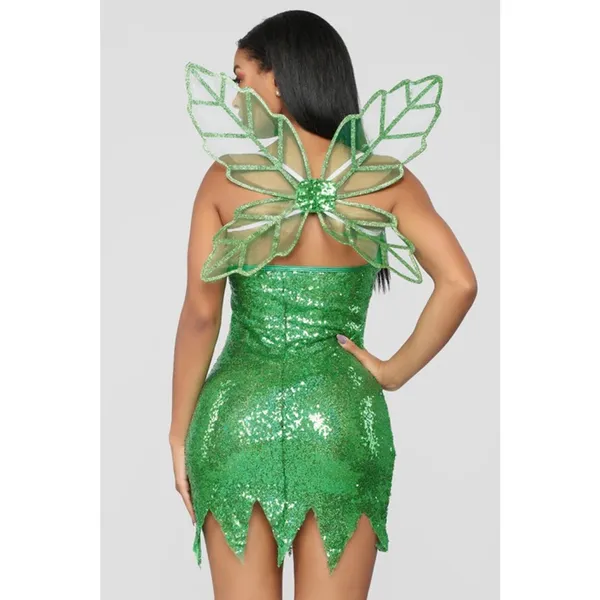 NEW Roma Tinkerbell Fairy Costume Green Glitter Mini Dress with Wings Size Small - Image 4