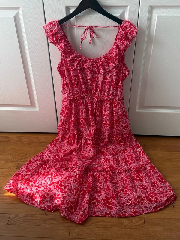 J. Crew Printed Ruffle Midi Dress in Azalea Belvedere Red Floral - Image 2