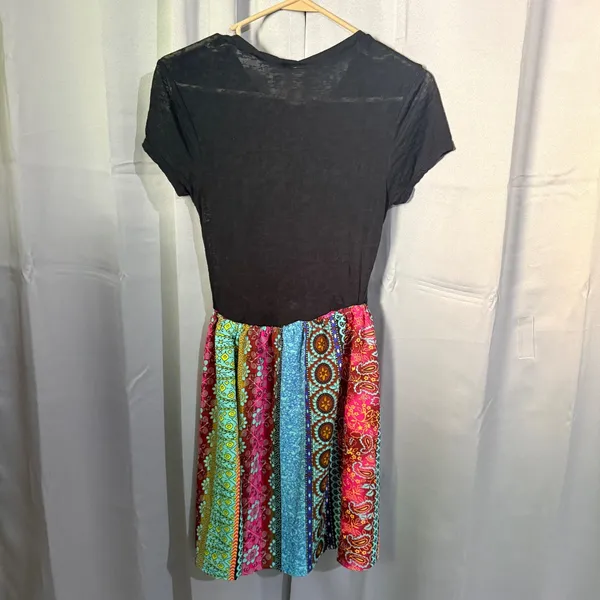 Kavio Woodstock Patchwork Graphic T Shirt Dress S Boho Hippie Festival 1969 OOAK - Image 2