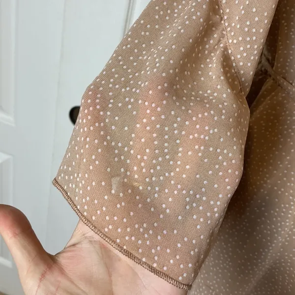Taupe Polka Dot Ruffle Long Sleeve Dress Modest - Image 4