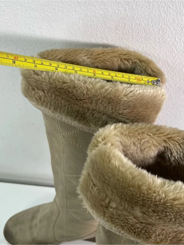 Y2K Steve Madden Faux Fur Boots Platform 9.5M Chunky Lined Suede Knee High Boho - Image 3